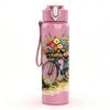 1PC Bicycle Flower Basket Art Print 750ml Color Plastic Sports Water Bottle Leakproof Flip Straw Lid Suitable for Sports Office Home Use