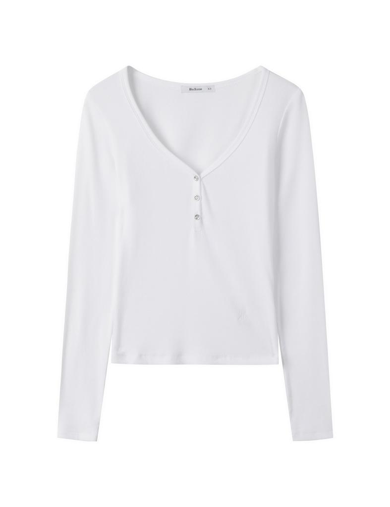 BUCKAROO Women'S Slim Fit Half-Open Long Sleeve T-Shirt White