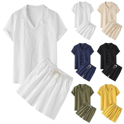 Einfarbiger Herren-T-Shirt-Shorts-Anzug. Herren-Freizeitanzug aus Baumwolle und Leinen