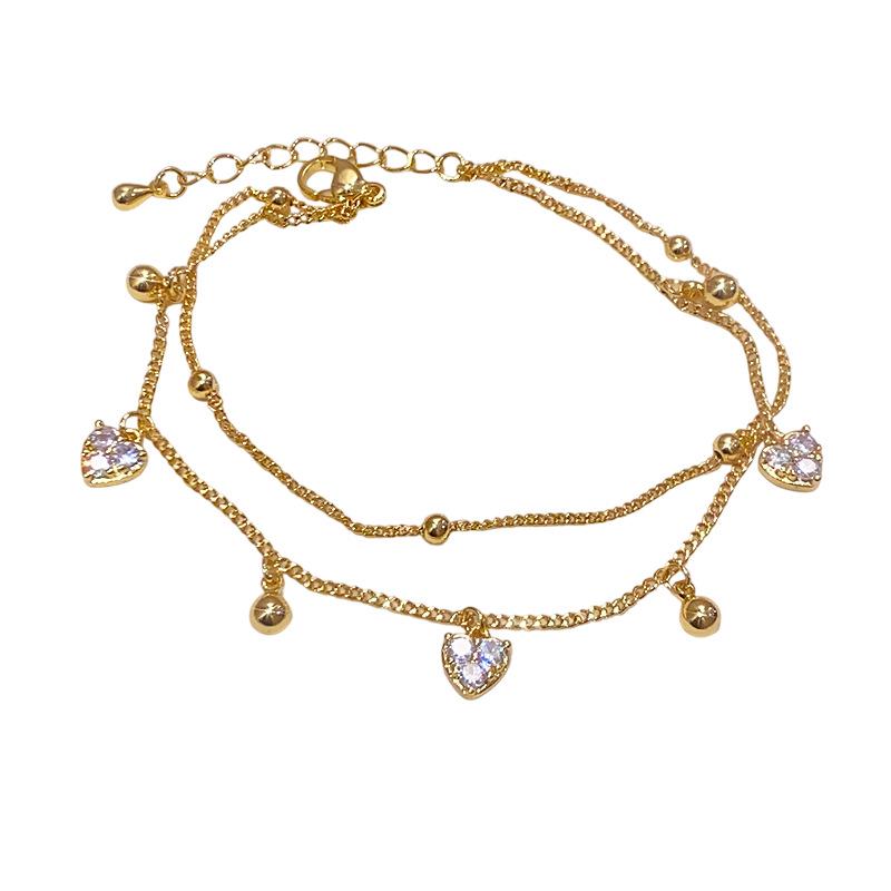 18K Gold-Plated Zircon Heart Pendant Bracelet - Elegant Versatile Fashion Jewelry
