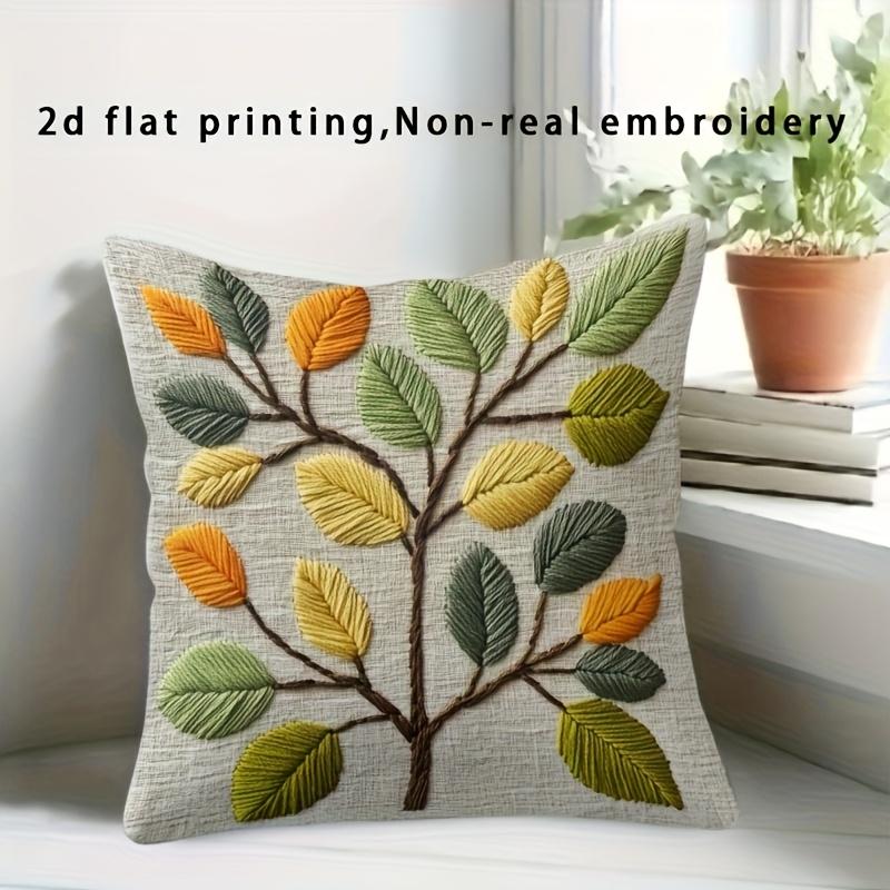 Winter Kiefernbaum Kissenbezug 2D Bestickter Druck Schnee Wald Kissenhülle Für Sofa Bett Couch Gemütlich Ländliche Hütte Heimdeko