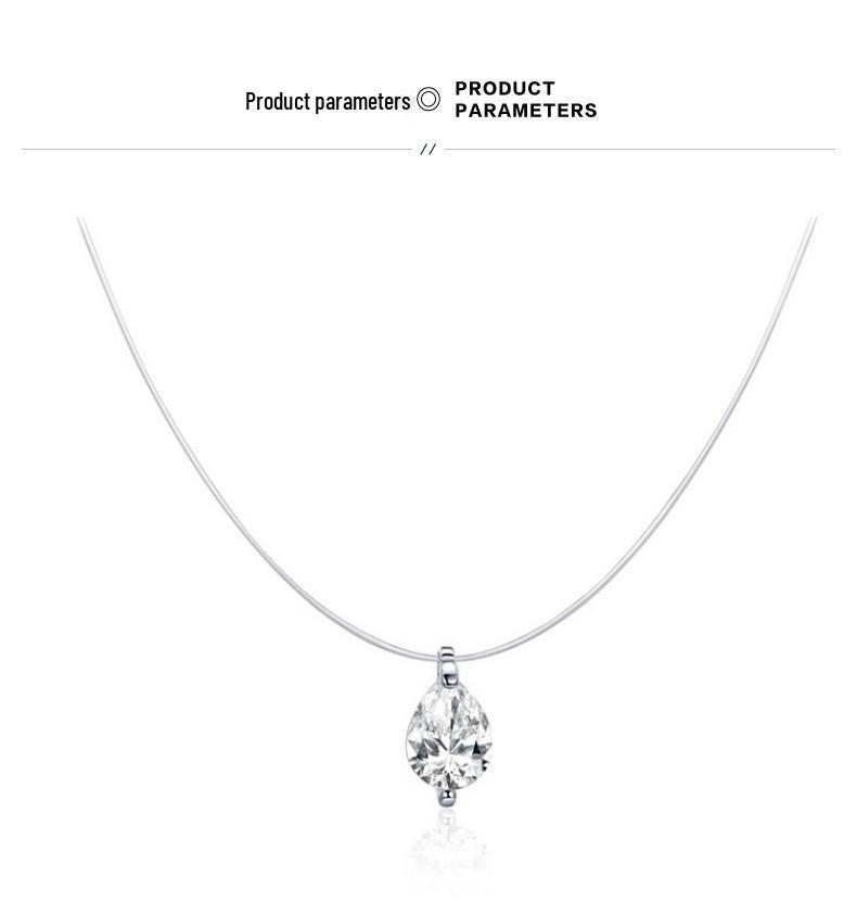 S925 Sterling Silver Invisible Clavicle Necklace with Elegant Mermaid's Tear Crystal Pendant.
