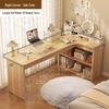 Compact Corner Computer Desk with Integrated Bookshelf & Vanity for Bedroom or Home Office
