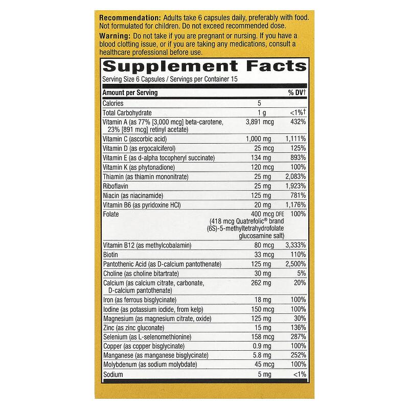 Alive!® Max 6 Potency, Adult Complete Multivitamin, With Iron, 90 Capsules