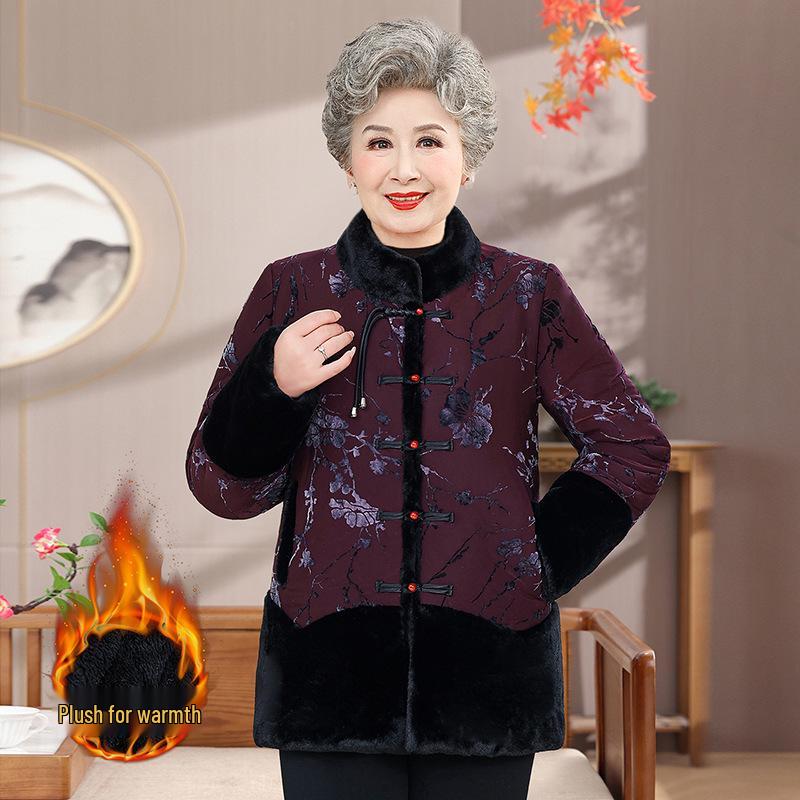 

Women s Fur-Lined Leather Coat for Elderly - Warm Winter Jacket 2XL фіолетовий/червоний