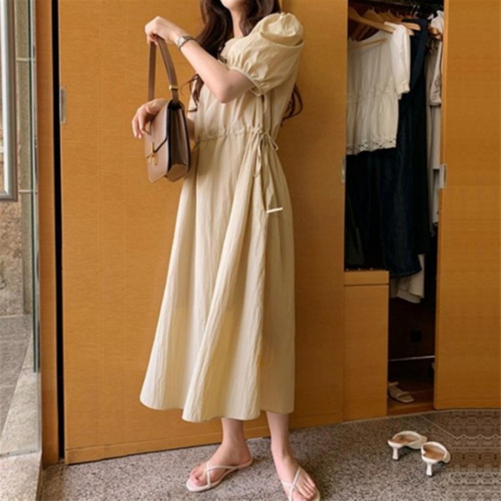 New ArrivalS Open Run Women S Puff Sleeve Cotton Flare Long dreSS