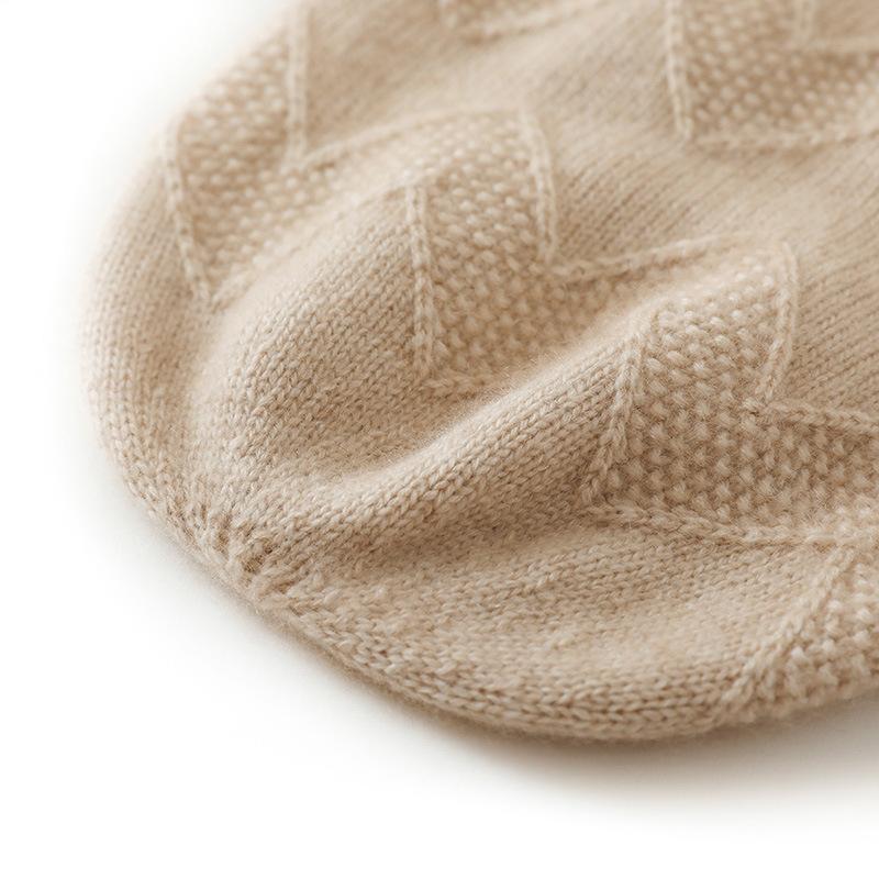 Cashmere Autumn and Winter New Style Women's High End Solid Color Cable Thickened Warm Ear Protection Fashionable Knitted Casual Hat