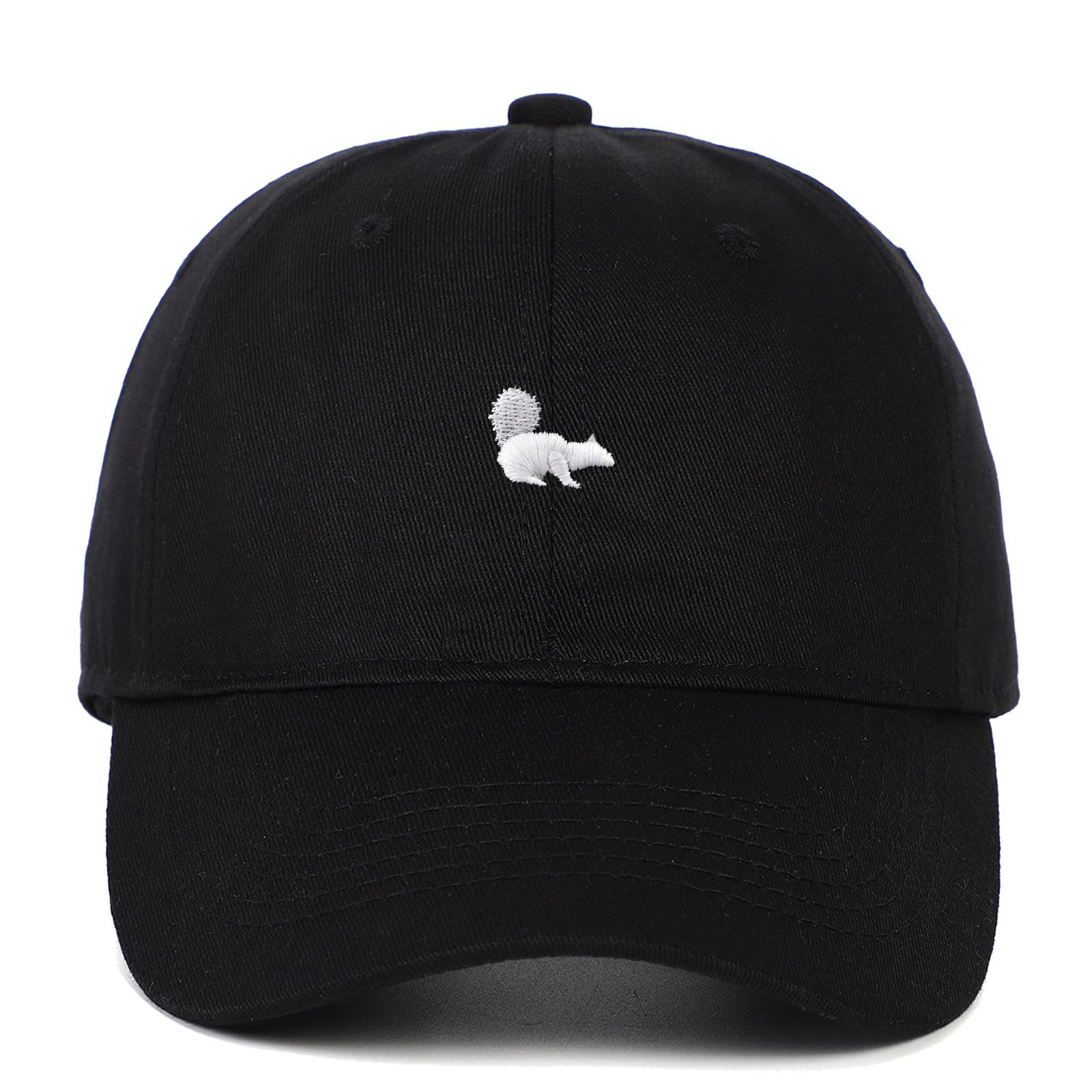 Pure Cotton Squirrel Embroidery Baseball Cap - Unisex Cartoon Duckbill Hat Adjustable чёрный