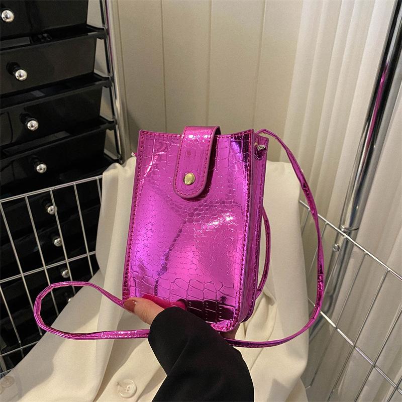 Lackleder Helle Vertikale Handytasche Mode Mädchen Kleine Quadratische Tasche Neue Koreanische Version Von Stein Einzelne Schulter Crossbody Tasche