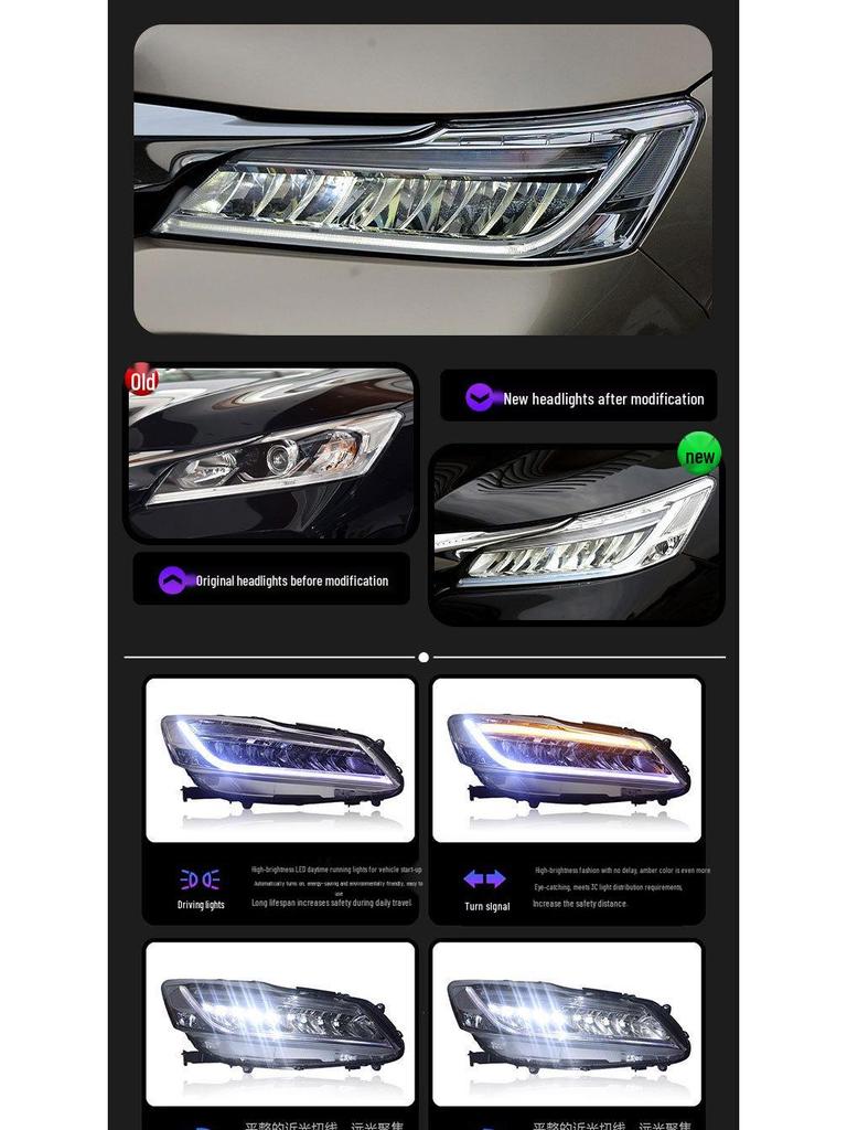 16-17 9.5th Gen Accord LED Headlight Assembly with Daytime Running Lights & Sequential Turn Signals