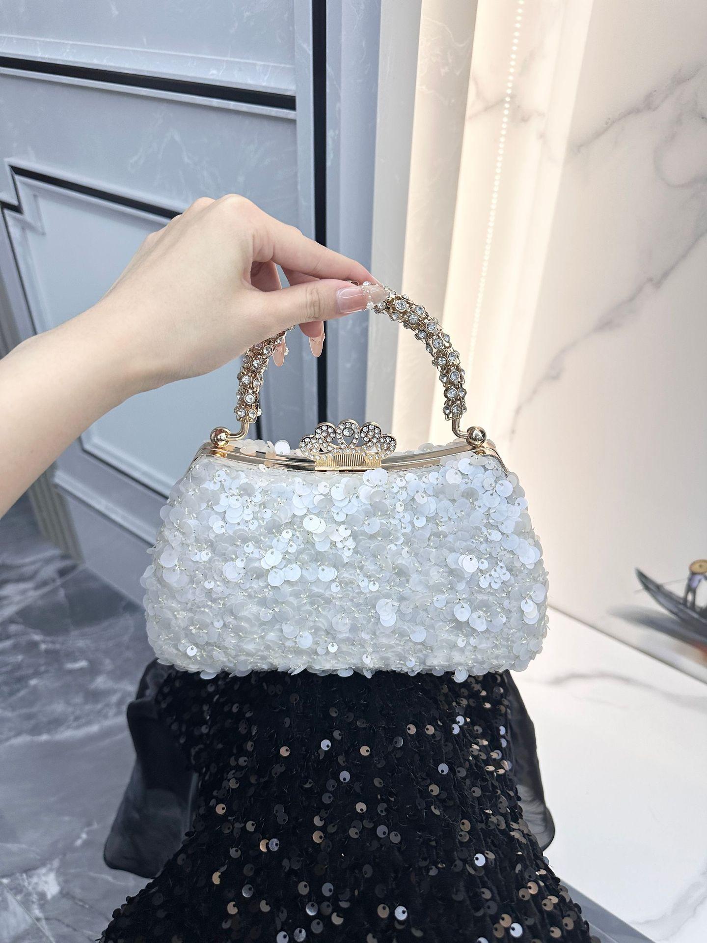 

Wedding premium light luxury sequined bead handbag foreign trade dress party handmade dinner bag белый