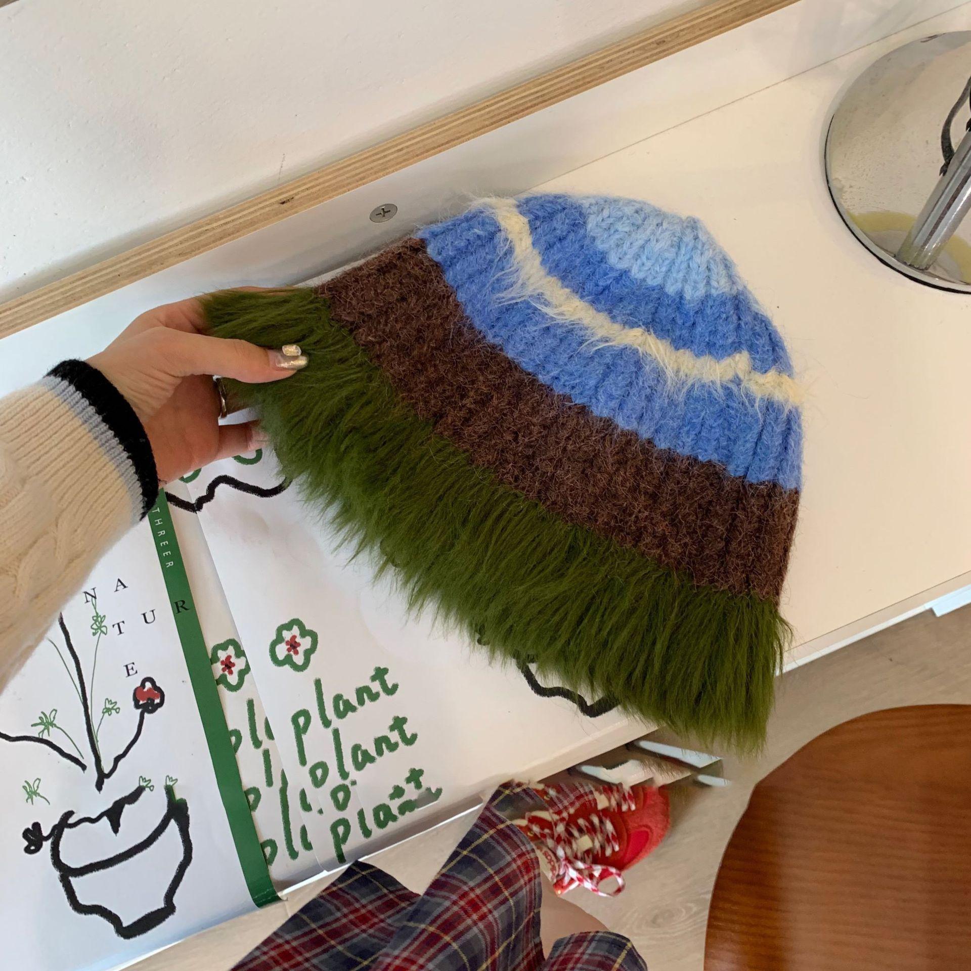 

Теплая и Холодная Шапка Универсальная Шерстяная Шапка Зимняя Большой Окружности Головы Женская Маленькое Лицо Маленькая Полосатая Рыбацкая Шапка с Маленьким Цветком Шапка-бини average size