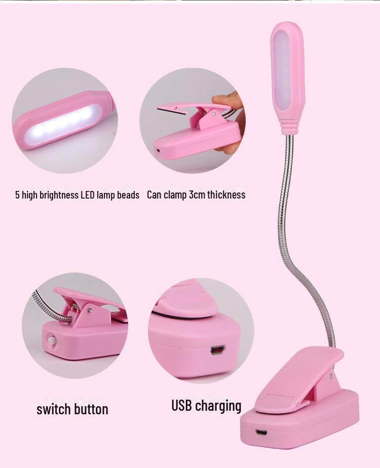 

Светодиодная настольная лампа с зарядкой через USB, защита глаз для студентов, прикроватная лампа для чтения с зажимом и регулируемым шлангом LY-15 (vertical) charging model розовый