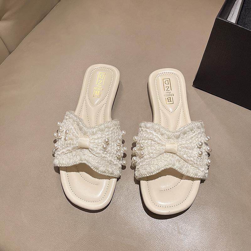 Flat-bottomed Cool Slippers Women's 2025 Summer New Square Head Disc Buckle Half Slippers Outer Wear One-character Women's Drag