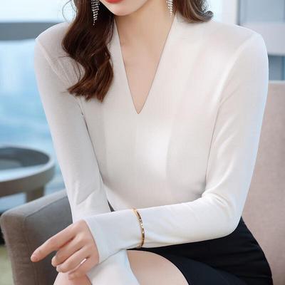 Women's Elegant V-Neck Long Sleeve Knit Base Top