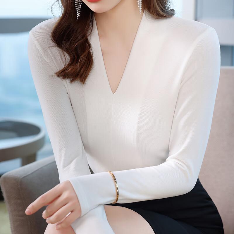 Women's Elegant V-Neck Long Sleeve Knit Base Top