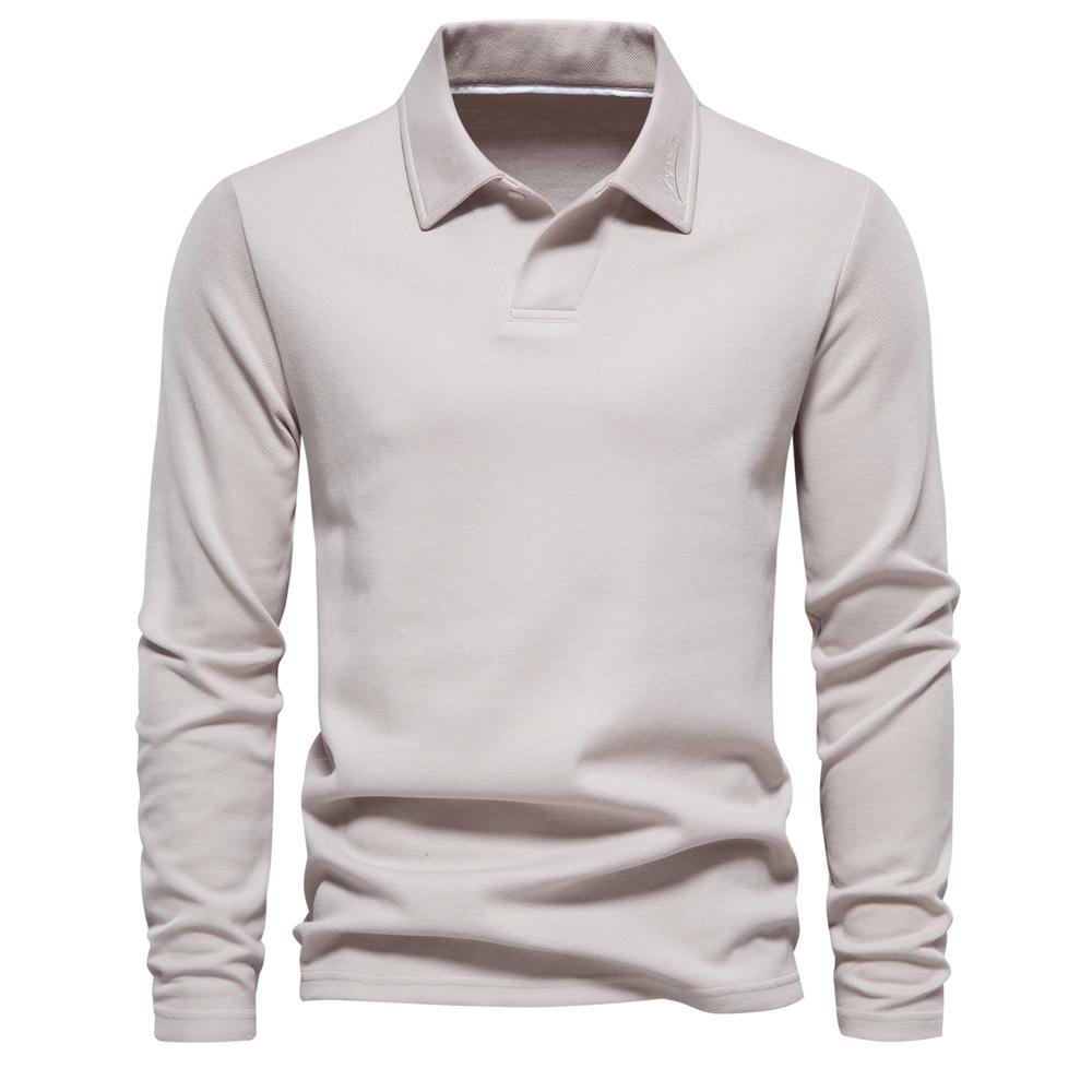 Polo da uomo primavera e autunno, nuova camicia casual a maniche lunghe con colletto tinta unita, tendenza, con risvolto.