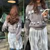 Vielseitiger grauer Jacquard-Strickcardigan mit Rundhalsausschnitt und langen Ärmeln – Damen Herbst/Winter 2025 Stil