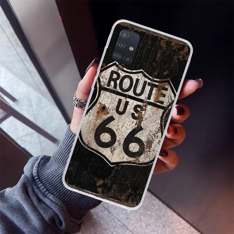 America Route 66 Phone Case For Samsung Galaxy A52 A51 A50S A32 A22 A12 A02S A72 A71 A31 A70 A30S Note 20 Ultra 10 Plus S10 Gala