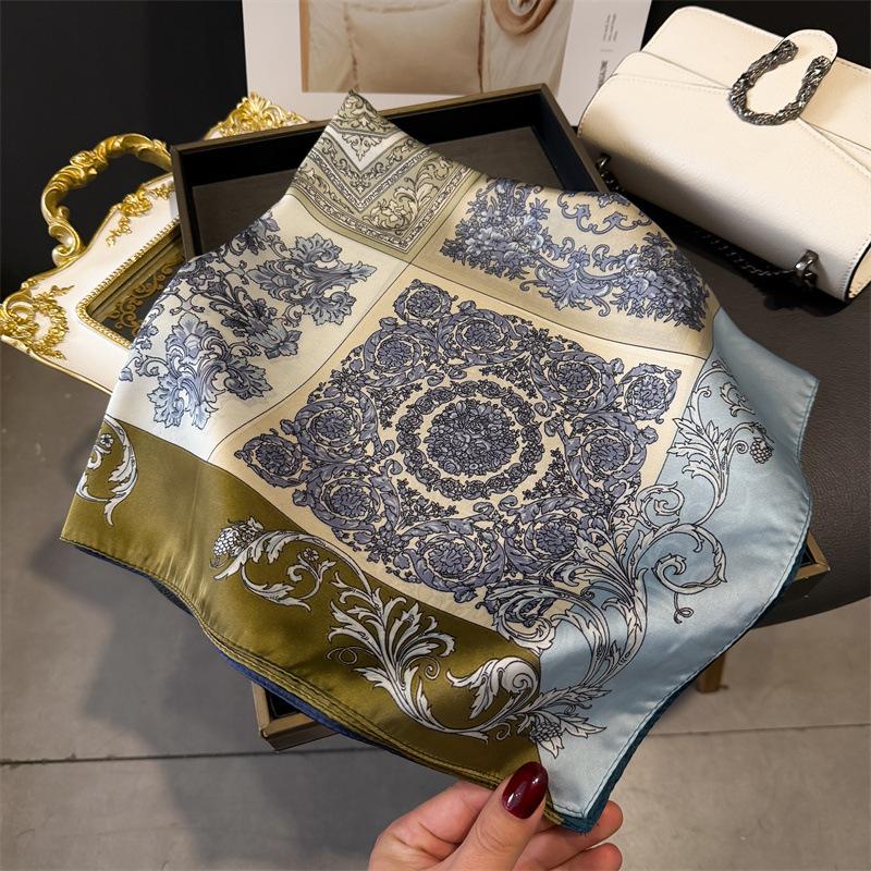 French light luxury chain small square scarf simulation silk printing silk scarf headscarf women's spring and summer scarf temperament scarf scarf new