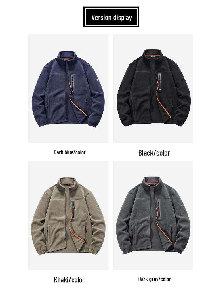 Men's Outdoor Stand Collar Fleece Jacket – Warm, Multi-Pocket, Autumn/Winter Casual Style