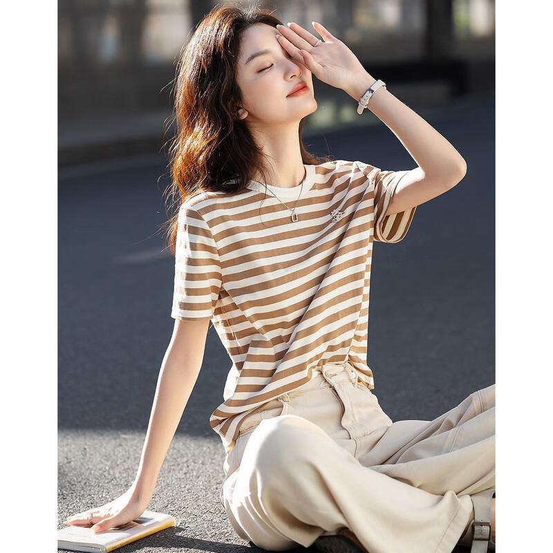 Demana Women s Retro Embroidered Striped T-shirt XL