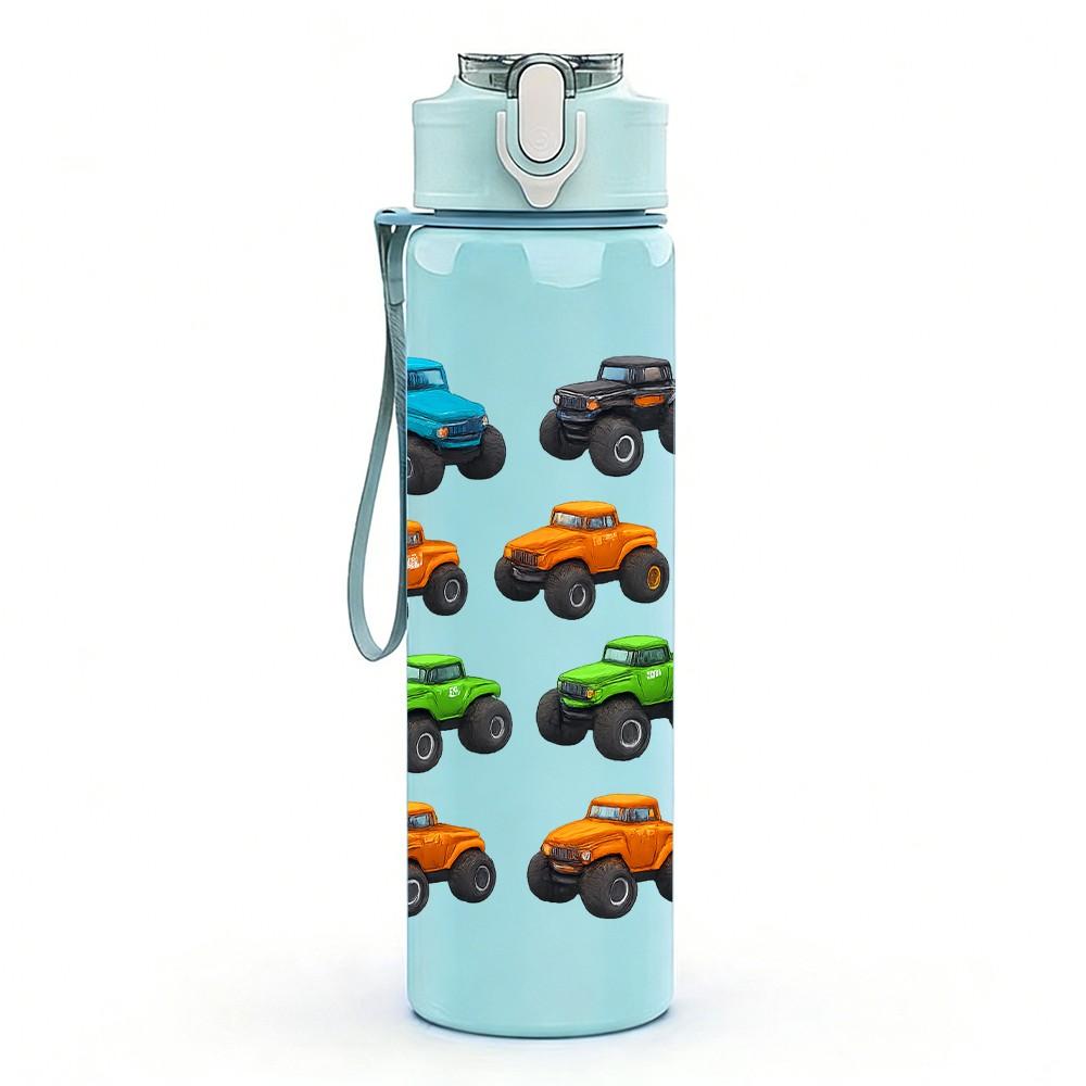 1PC Multi Color Toy Car Seamless Print 750ml Color Plastic Sports Water Bottle Leakproof Flip Straw Lid Suitable for Sports Office Home Use