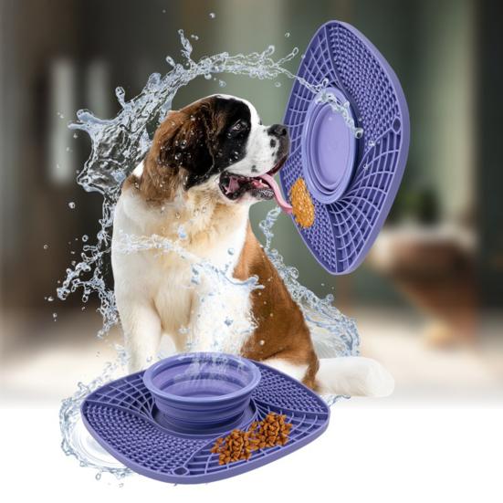 Pet Slow Feeder Mat Collapsible Silicone Dog Food Bowl with Lick Mat Slow Feeding Puzzle Bowl for Dogs And Cats