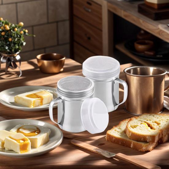Agitatore in Acciaio Inossidabile a Rete Fine per Zucchero e Cannella con Manico e Coperchio Ermetico Lavabile in Lavastoviglie Setaccio per Farina per Dolci, Caffè e Dessert