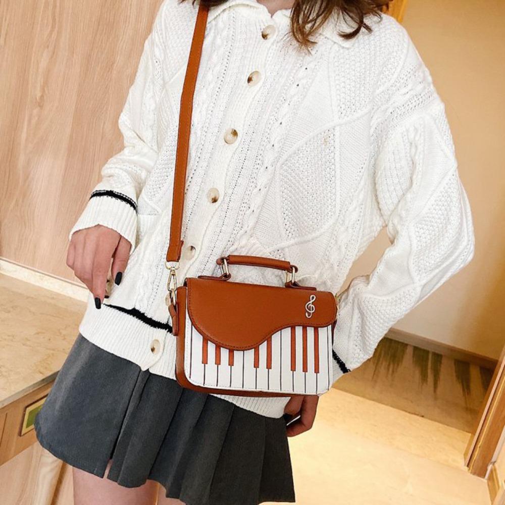 Vintage Piano Pattern Shoulder Bag Crossbody PU Leather Bag Trendy Mini Square Bag  Shopping
