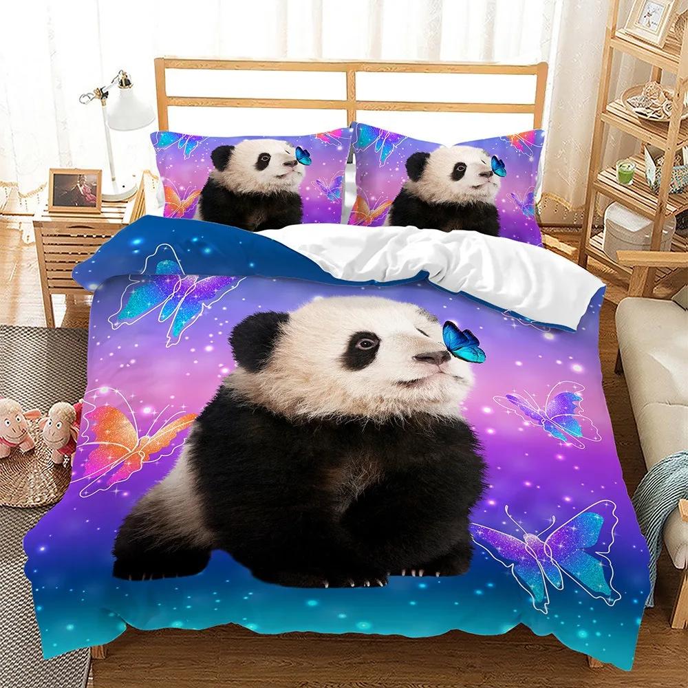 3D-geprint panda dekbedovertrek en kussensloop, zwart-wit beddengoedset, schattige slaapkamerdecoratie, cadeau voor jongens en meisjes 150x200cm