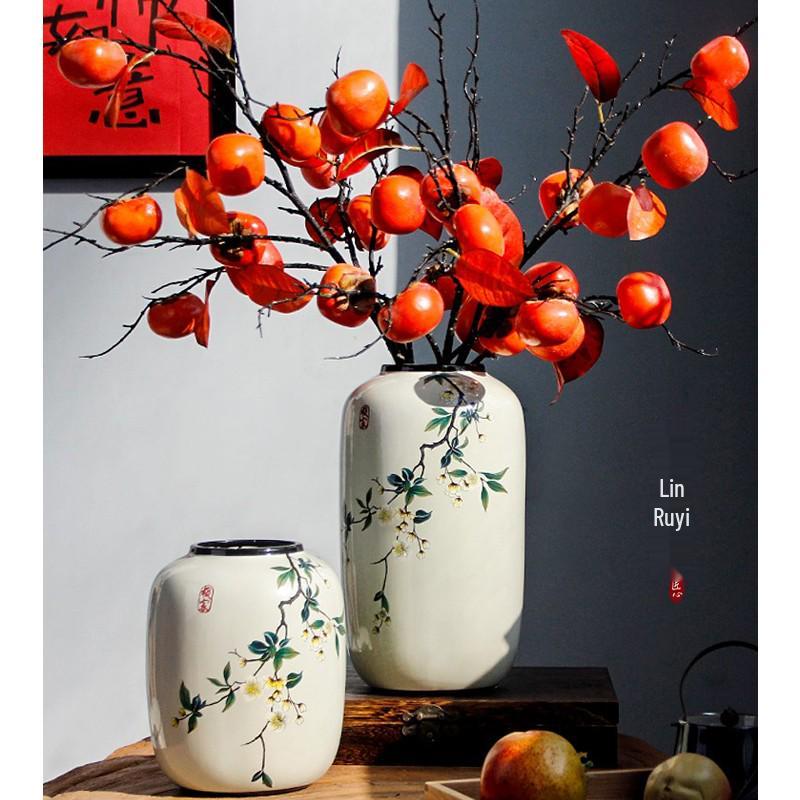 Round Chinese Ceramic Vase: Floral Art for Living Room & Hallway Decor, Ideal for Hydroponics & Silk Flowers