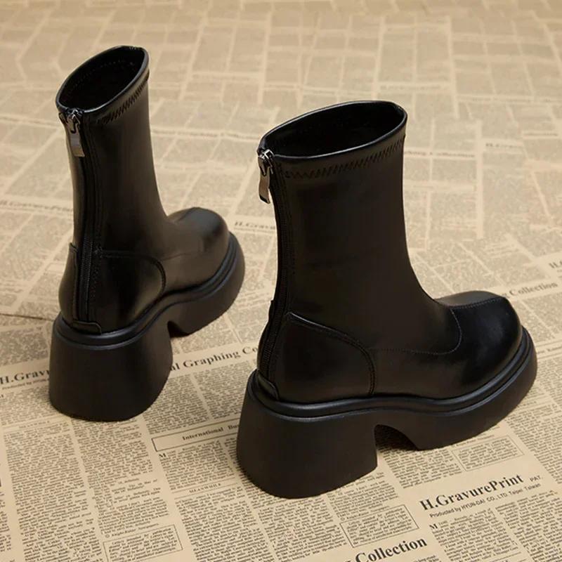 Women Platform Ankle Motorcycle Boots Mid Heels Designer Shoes Winter 2025 Classic Shoes New Brand Gladiator Zapatillas Ladies