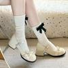White Thick Heel Mary Jane Shoes Women's New Autumn Versatile Bow Light Mouth Single Shoes