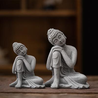 Buda Heykeli Akvaryum Dekorasyonu Mini Budizm Figür Masa Üstü Süs Masa Manzarası Dekoru Ev Zen Heykeli Yeşil Kumtaşı Tayland