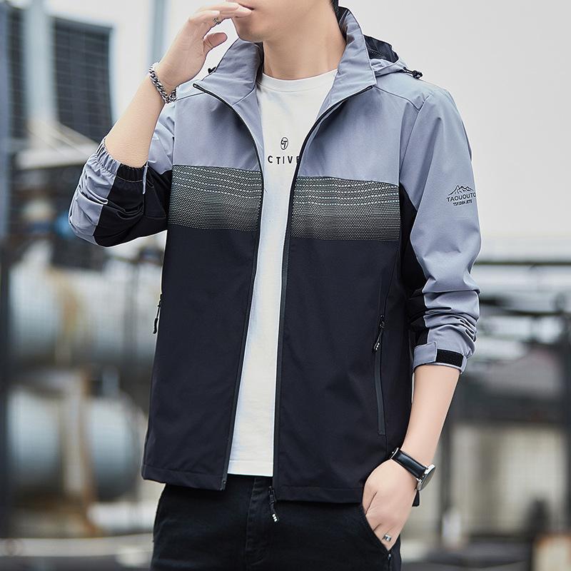 Contrasting Color Jacket Men's Hooded Spring Outfit New Style Men's Korean Style Slim Youth Versatile Casual Outdoor Top Jacket