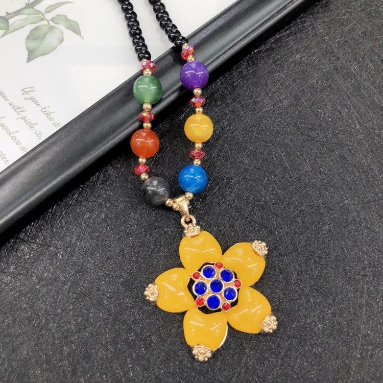 

Vintage fashion cloisonne imitation beeswax necklace women s versatile no matter brand pendant long sweater chain accessories