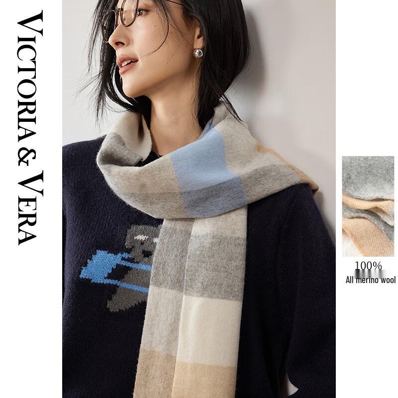 

VICTORIA&VERA Gradient Plaid Wool Scarf One Size