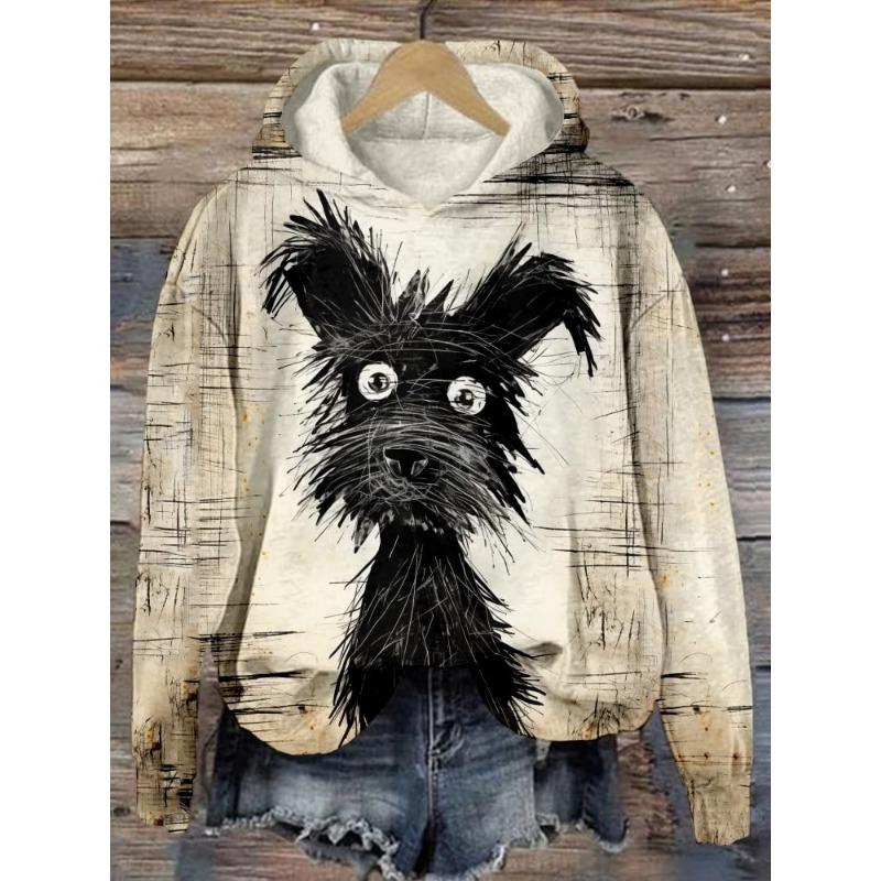 Damen Hoodie 3d Tiere Langarm Damenbekleidung Herbst Hip Hop Mode Street Style Lustiges Hunde Muster Kapuzenpullover