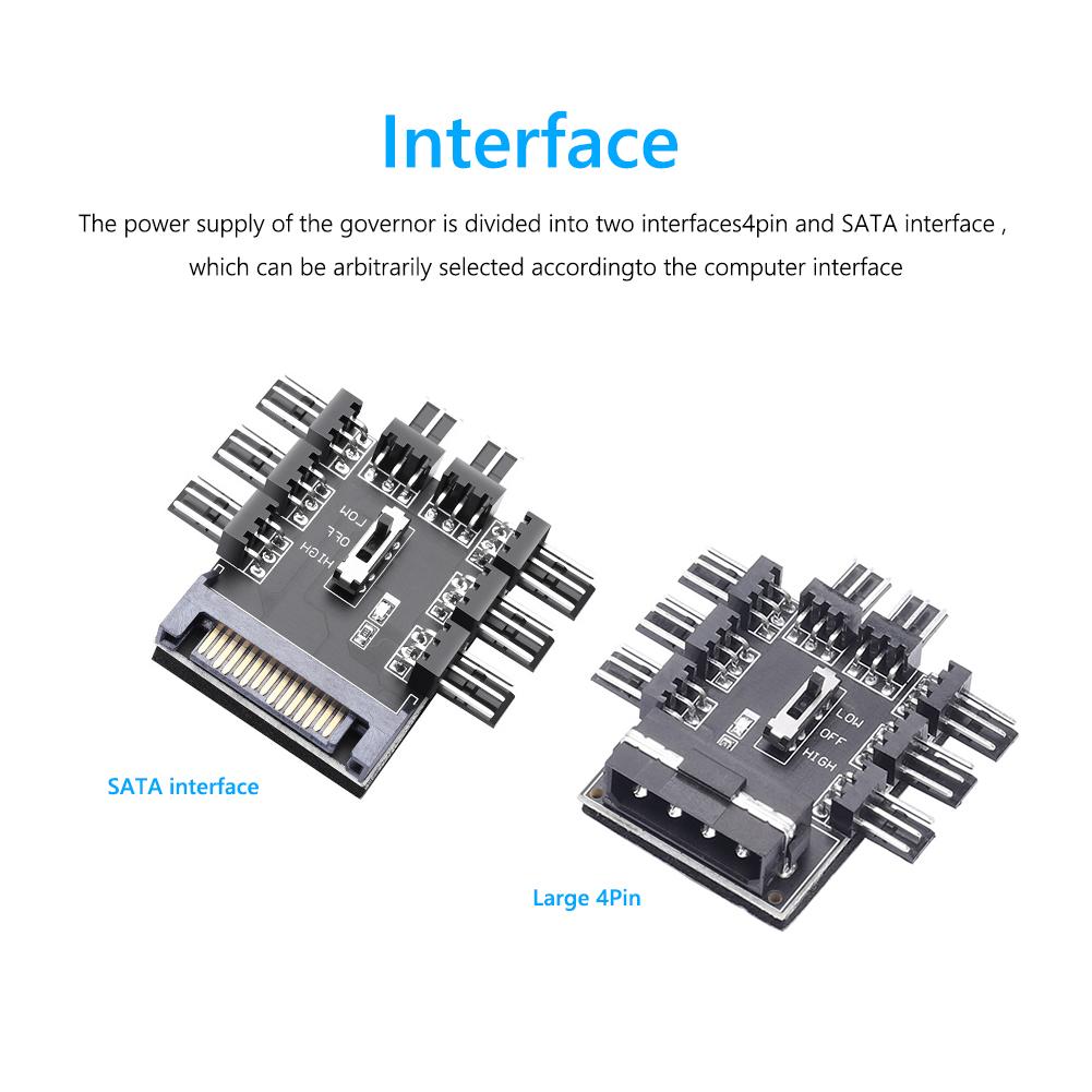 Motherboard SATA/4 Pin 1 to 8 3 Pin PWM Cooler Fan HUB Splitter Extension 12V Power Socket Mining PC Speed Controller Adapter