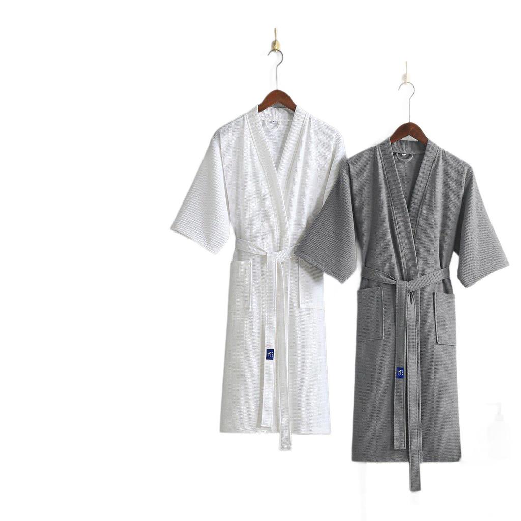 Unisex Quick-Dry Cotton Waffle Bathrobe - Ideal for Summer and Hotels