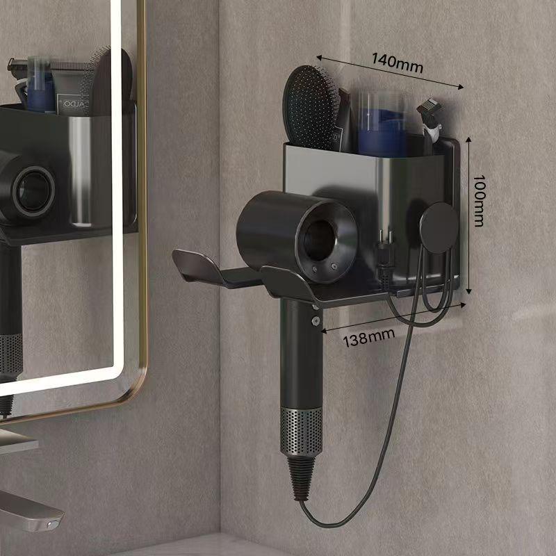 Punch-Free Wall-Mounted Hair Dryer and Bathroom Storage Rack