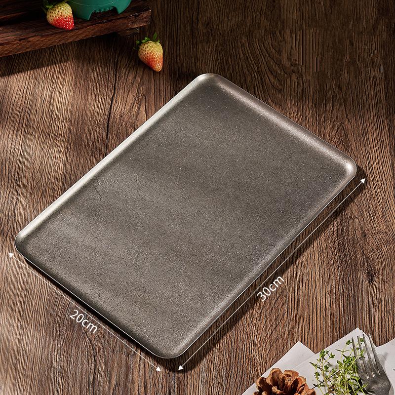 Snow Grey Rectangle 304 Stainless Steel Trays Square Kitchen Storage Plates Bread Dessert Plate Kitchen Dinner Hotel Dishes