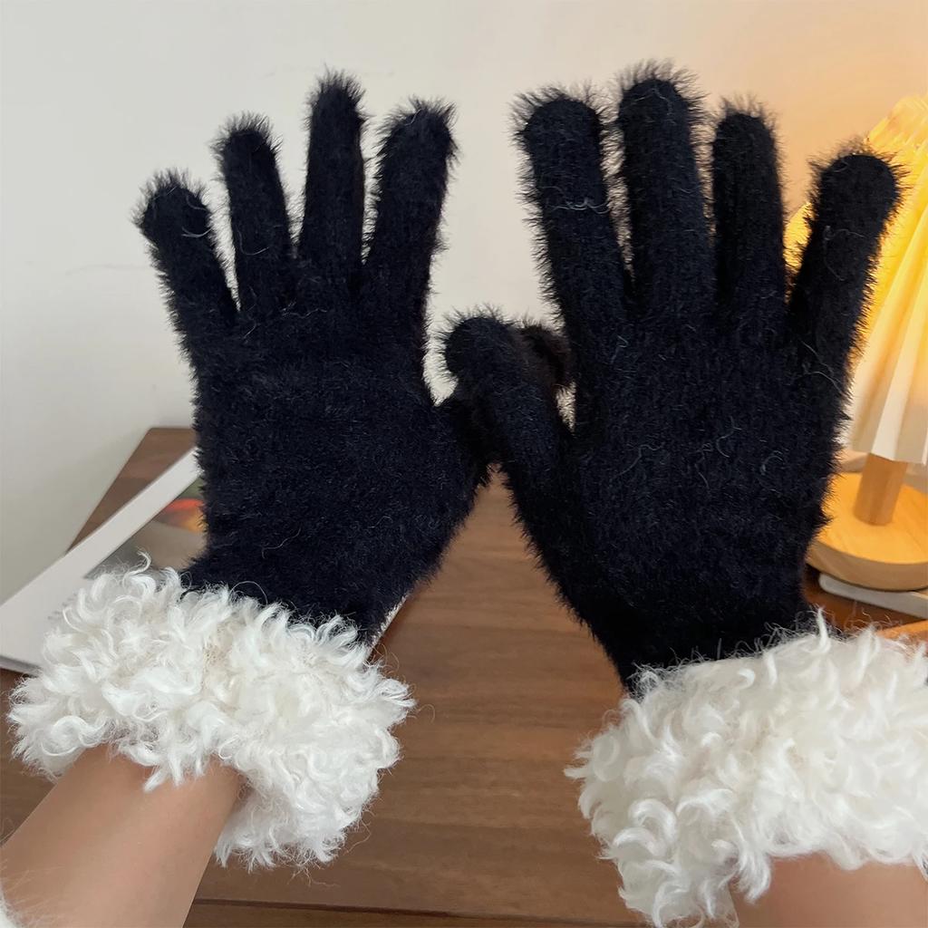 Thickened Knitted Winter Gloves Women's Touchscreen Compatible Fingerless Protector Warm Fleece Lined RChristmas Halloween Glove