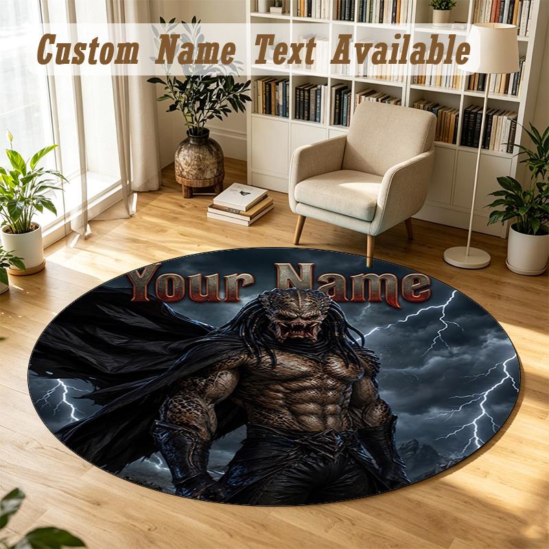 Predator Personalized Round Rug Support Custom Name, Soft Home Decor Mat