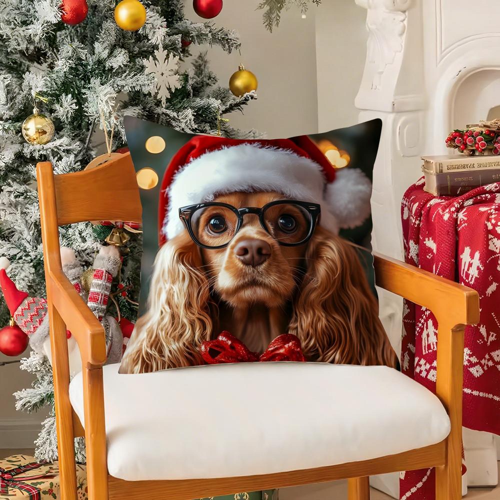 Cute Animals Celebrate Christmas Pillow Case Silky Short Plush With Invisible Zipper Dustproof Sofa Cushion Cover