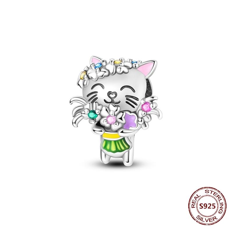 Copper Original Dog Cat Safety Chain Lazy Cat Pink Zircon Pet Paw Print Footprint Charms Fit Bracelet For Women Diy Jewelry