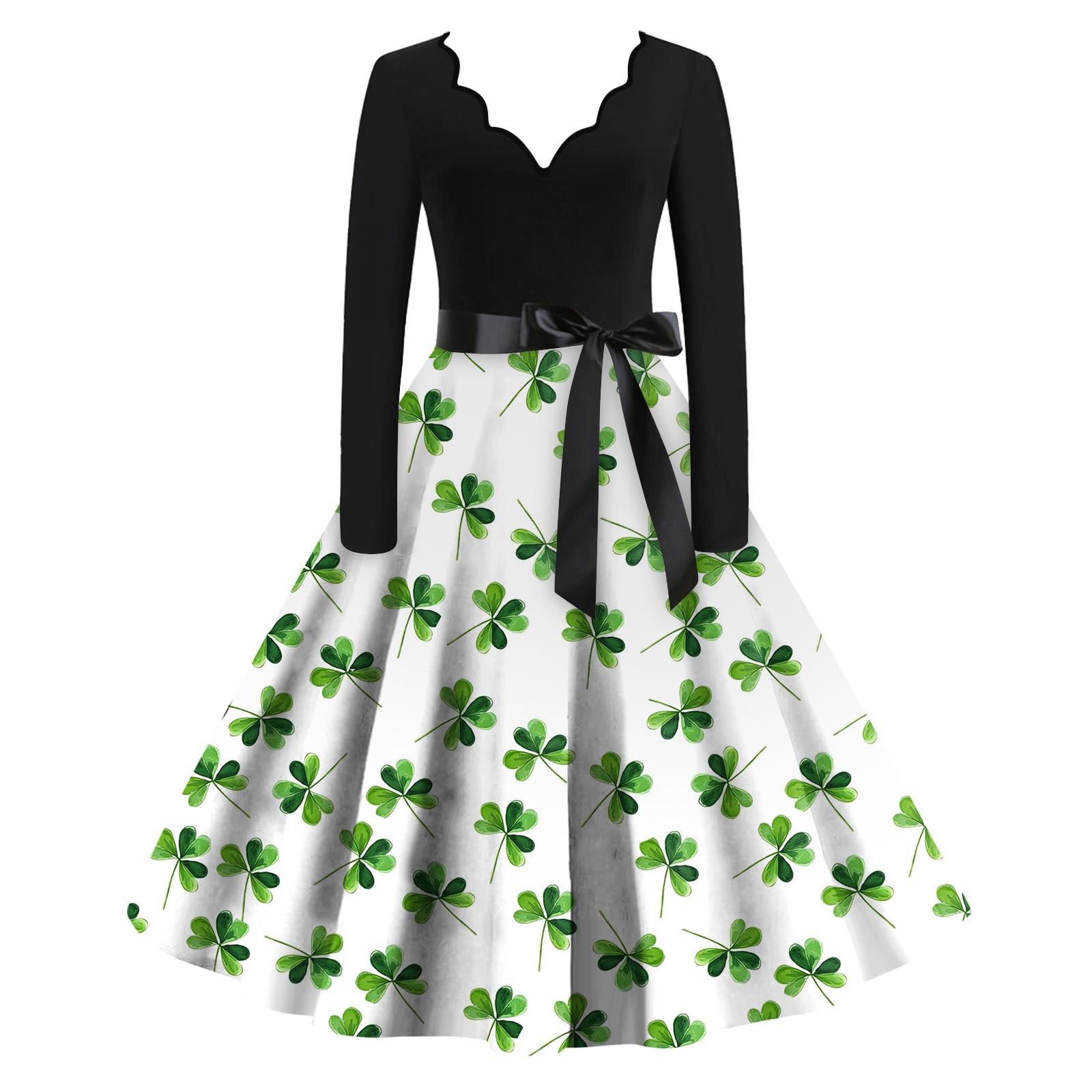 

Женская ул.. Платье свободного кроя с принтом «День Патрика» и V-образным вырезом, длинными рукавами XL белый