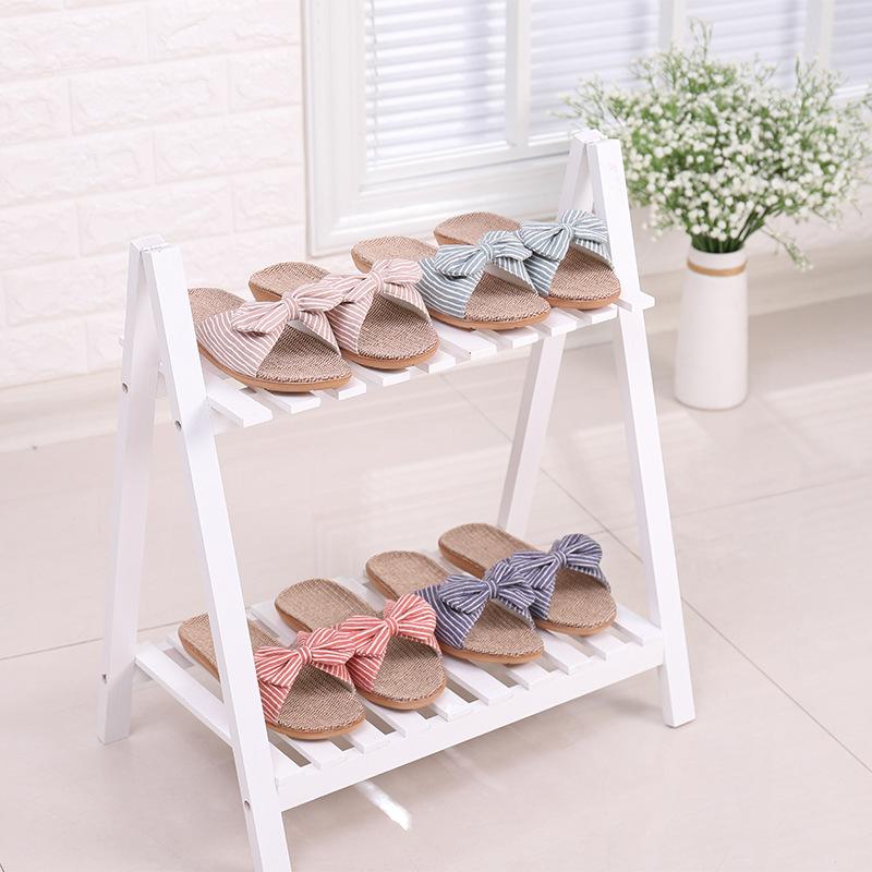 Four seasons slippers open-toed cotton linen mop Japanese eva women's home indoor summer linen slippers striped bow