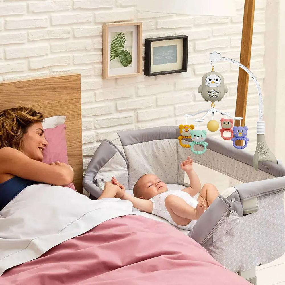 Baby Crib Mobile with Music and Lights Multifunctional Musical Rotating Crib Toy for Newborns Soothing Grey